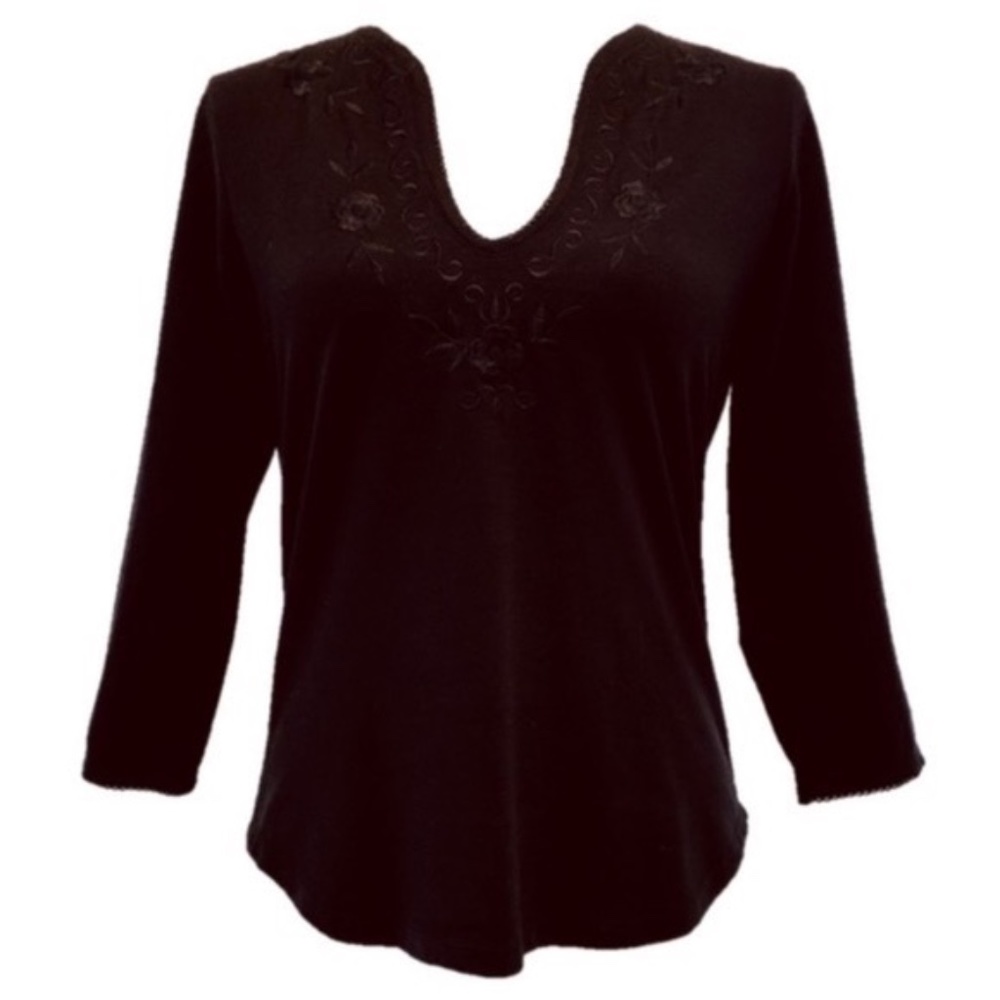INC Embroidered Stretch Knit 3/4 Sleeve Top Size M